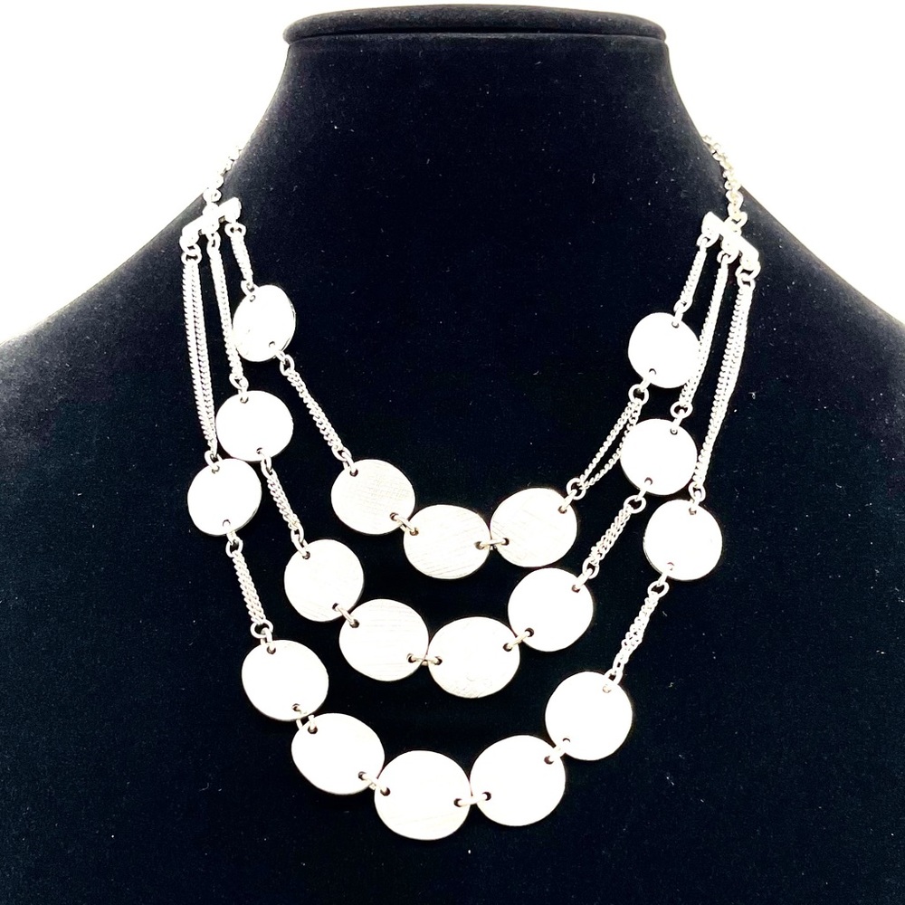 Statement Necklace W/ Multi Circular Silver Tone - image 2